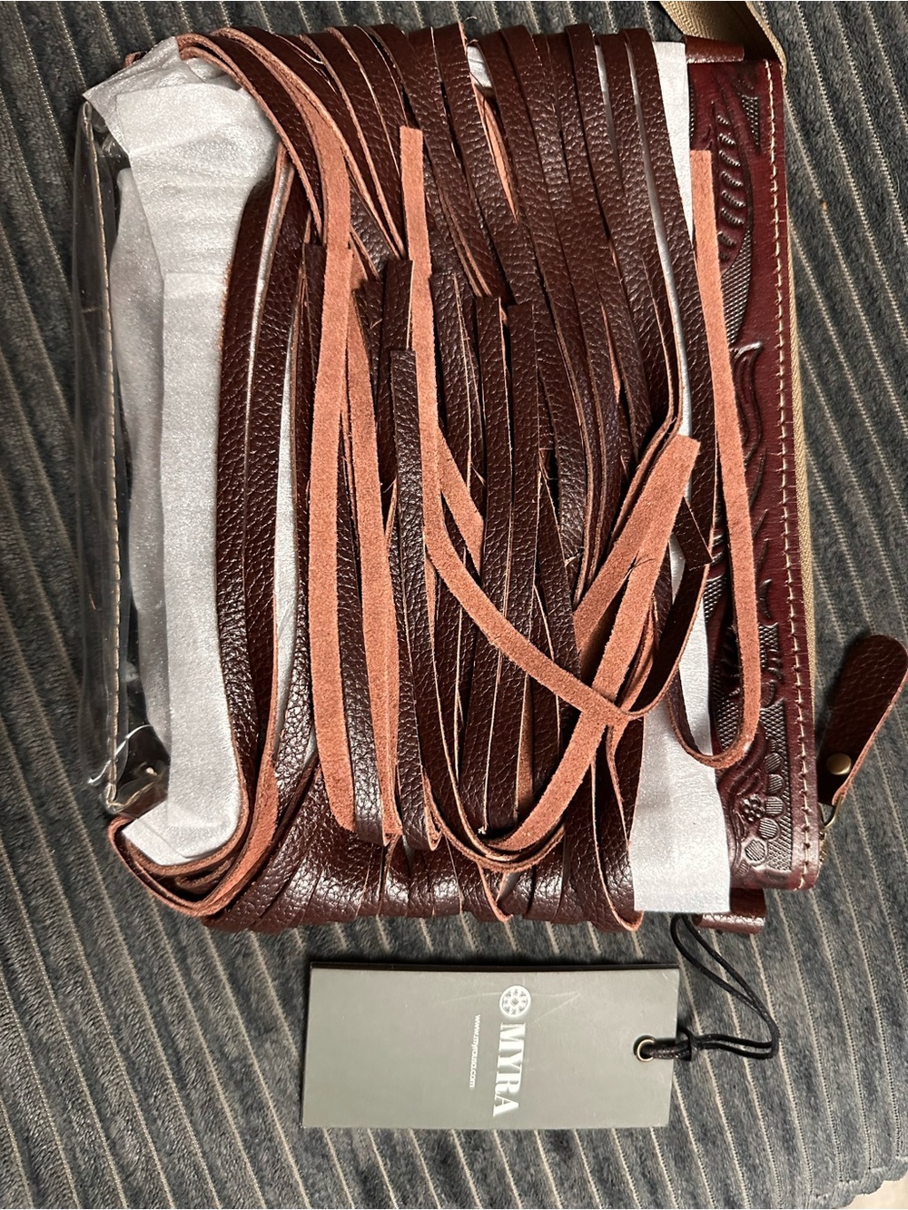Myra Bag Clear Crossbody with Brown Leather Fringe and Tan Strap - Picture 2 of 7